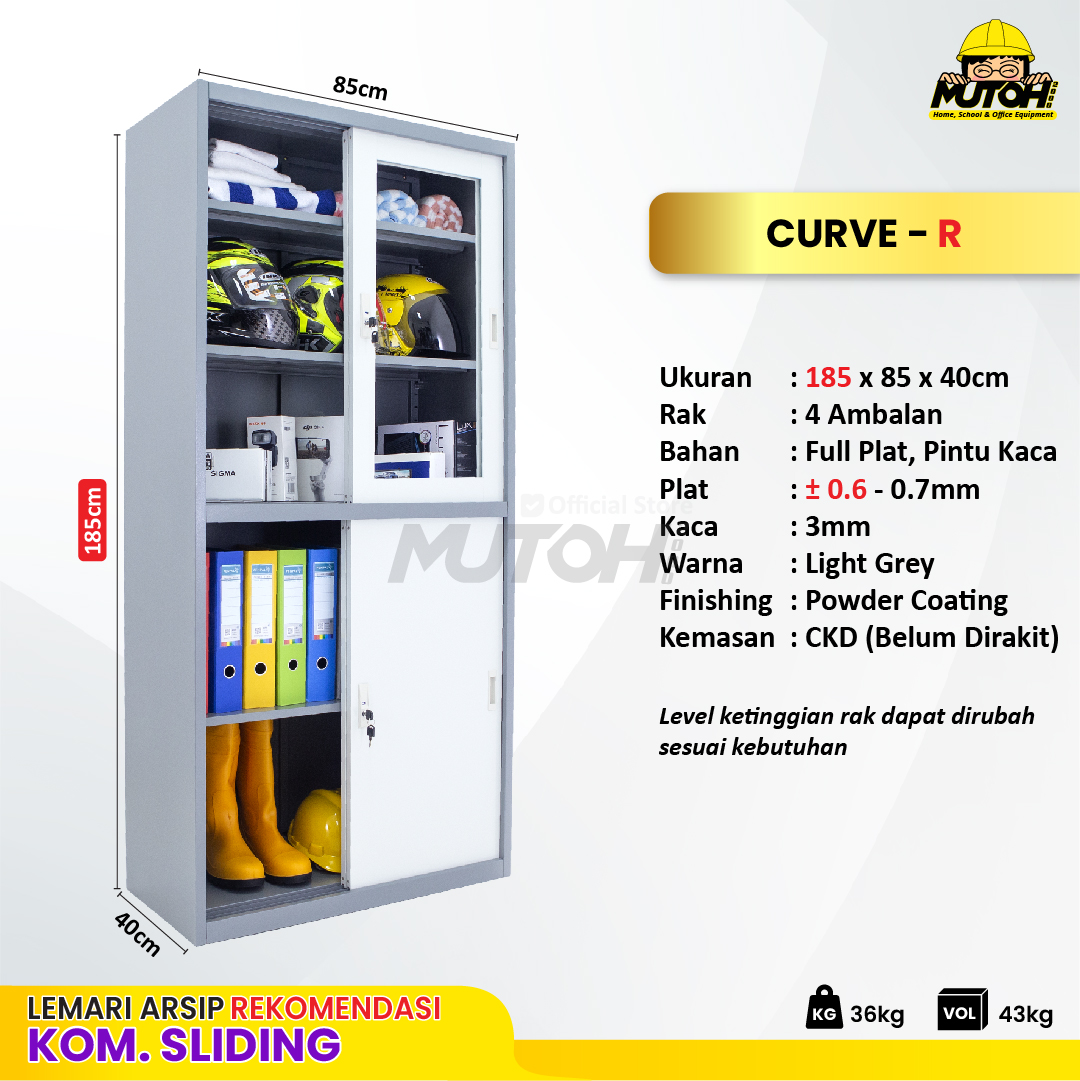 Lemari arsip besi Rekomendasi | 2 pintu kombinasi sliding 2 warna MUTOH CURVE - Gambar 2