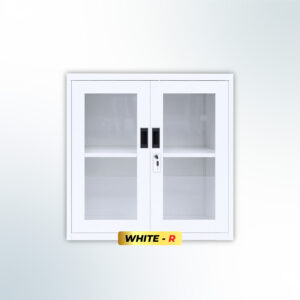 MUTOH-R WHITE | Lemari Arsip Besi Pendek 2 Pintu Swing Kaca – Putih