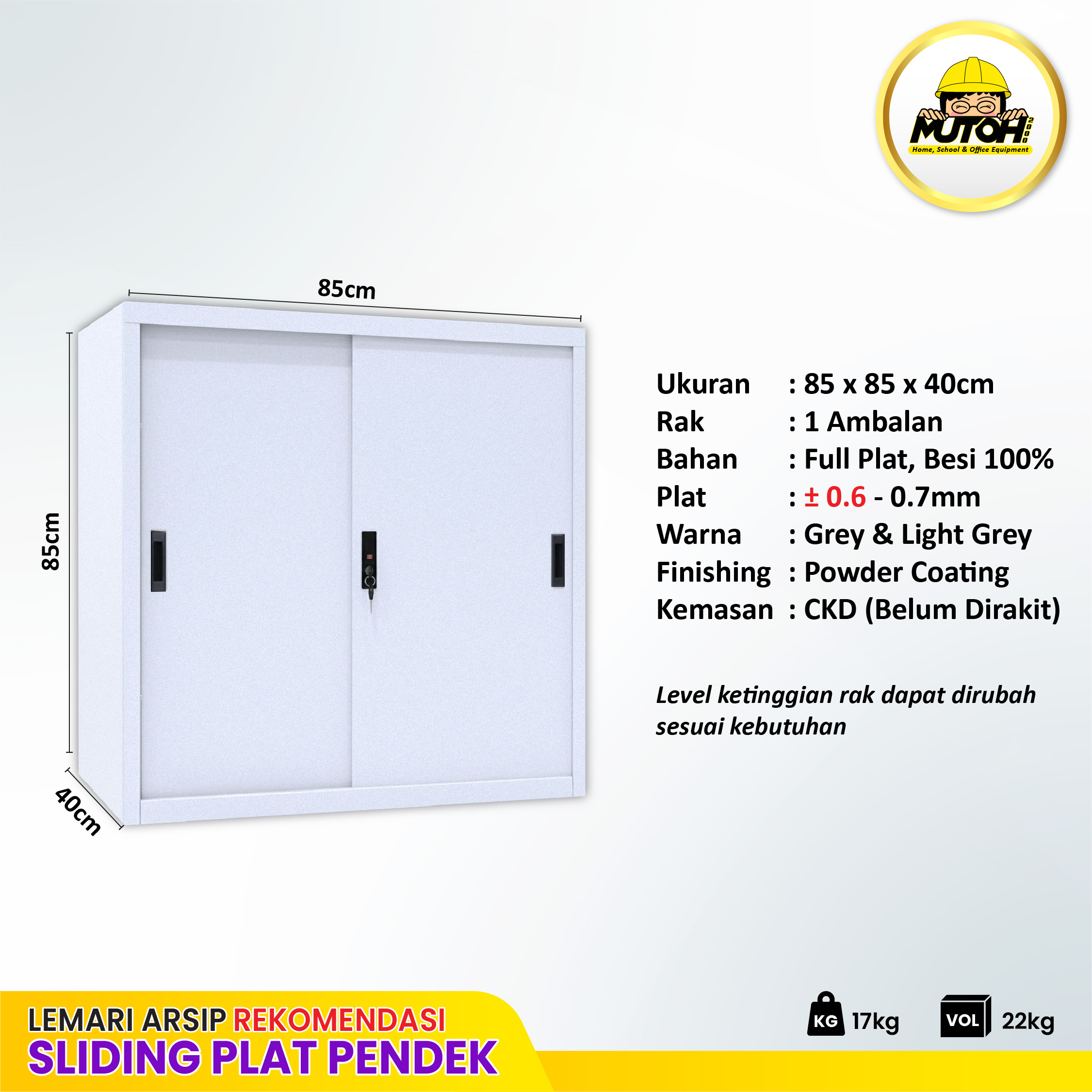 MUTOH JAVELIN R | Lemari besi arsip PENDEK pintu sliding plat putih - Gambar 2