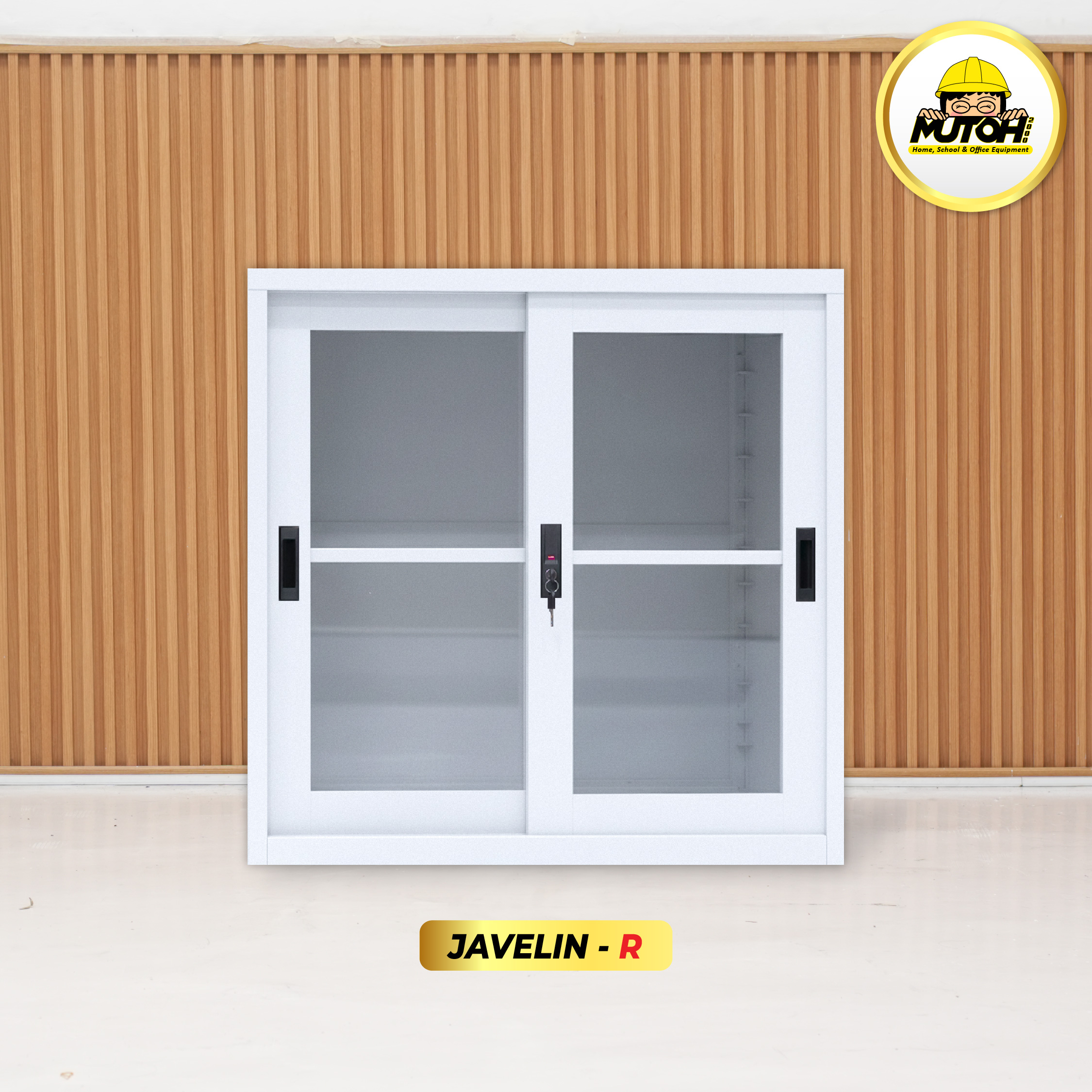 MUTOH JAVELIN R | Lemari besi arsip PENDEK pintu sliding kaca putih
