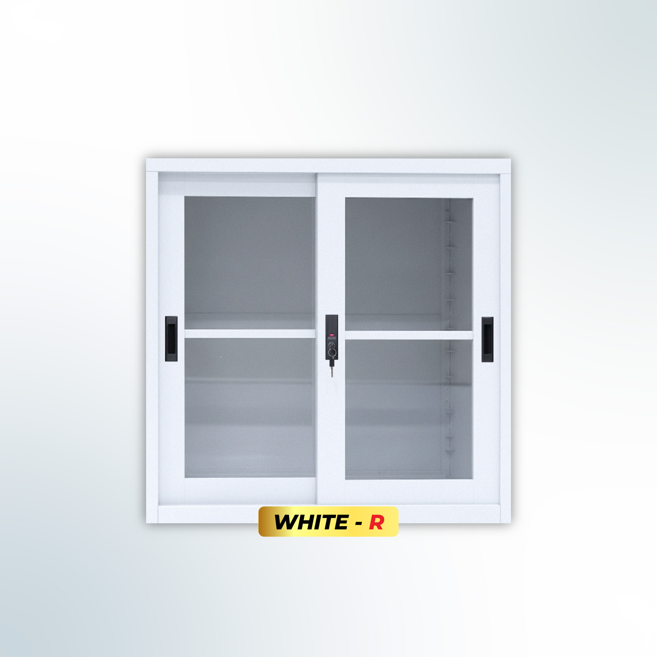 MUTOH-R WHITE | Lemari Arsip Besi Pendek 2 Pintu Sliding Kaca – Putih