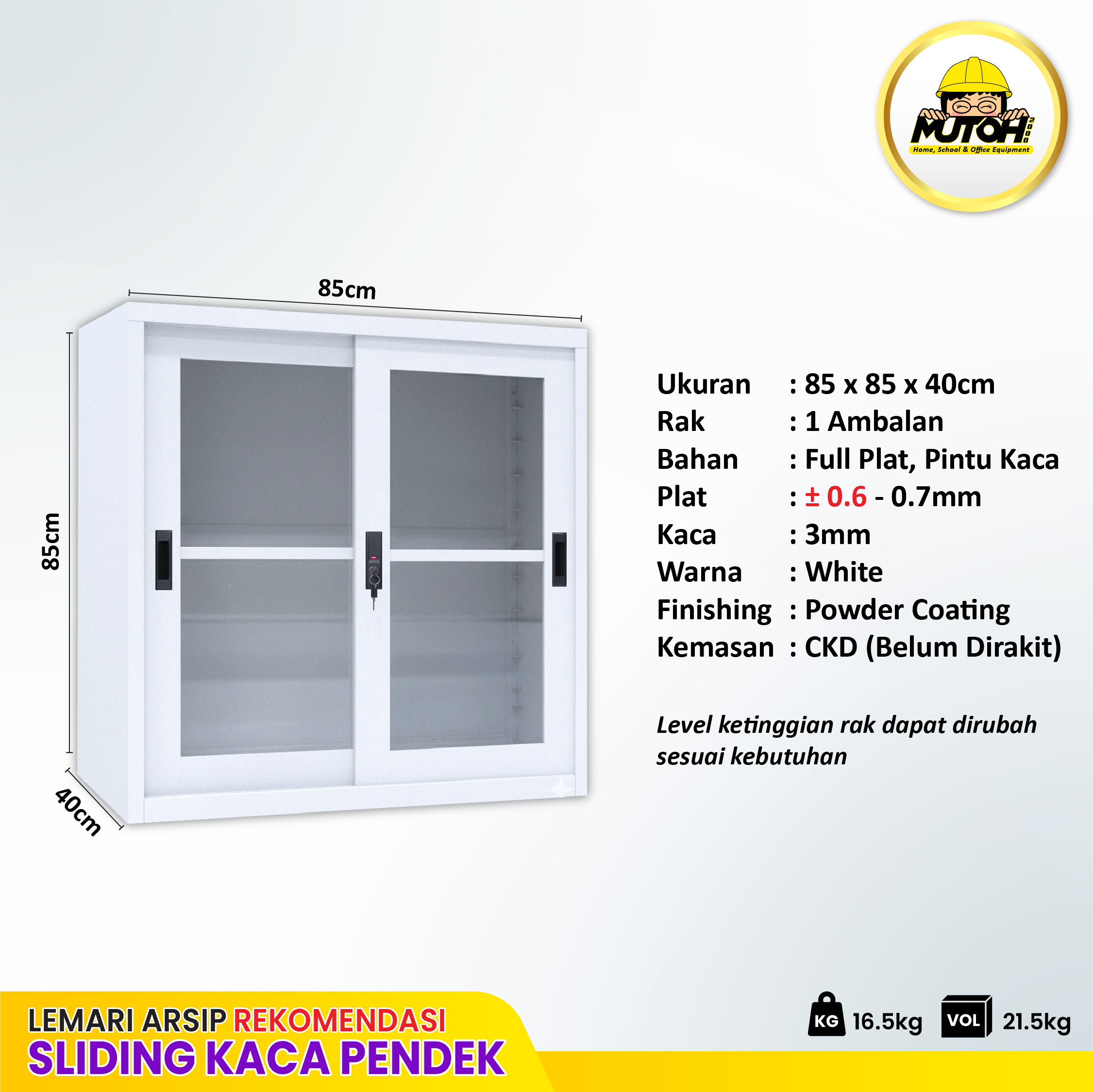 MUTOH JAVELIN R | Lemari besi arsip PENDEK pintu sliding kaca putih - Gambar 2