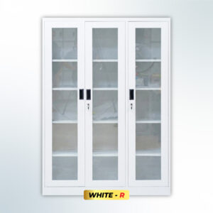 MUTOH-R WHITE | Lemari Arsip Besi 3 Pintu Swing Kaca – Putih