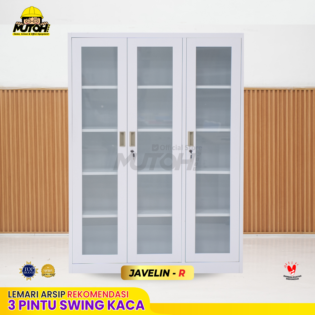 Lemari arsip besi Rekomendasi | 3 pintu swing kaca putih MUTOH JAVELIN