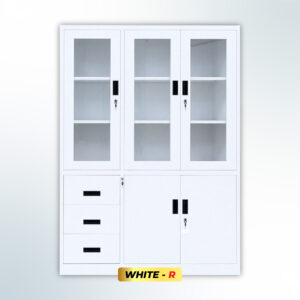MUTOH-R WHITE | Lemari Arsip Besi Kombinasi 3 Pintu 3 Laci – Putih