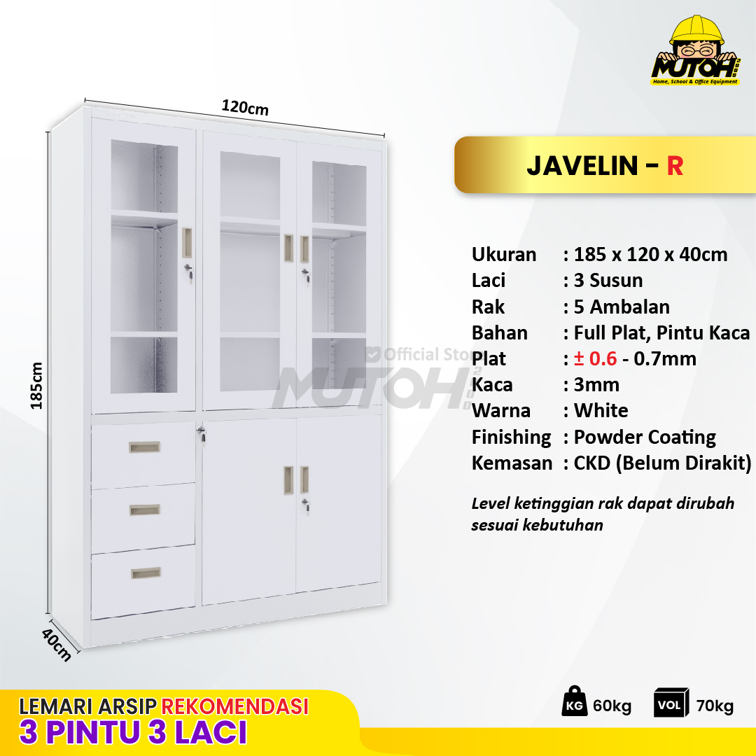 Lemari arsip besi Rekomendasi | Kombinasi 3 pintu 3 laci putih MUTOH JAVELIN - Gambar 2