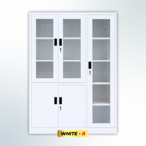 MUTOH-R WHITE | Lemari Arsip Besi Kombinasi 3 Pintu Swing – Putih