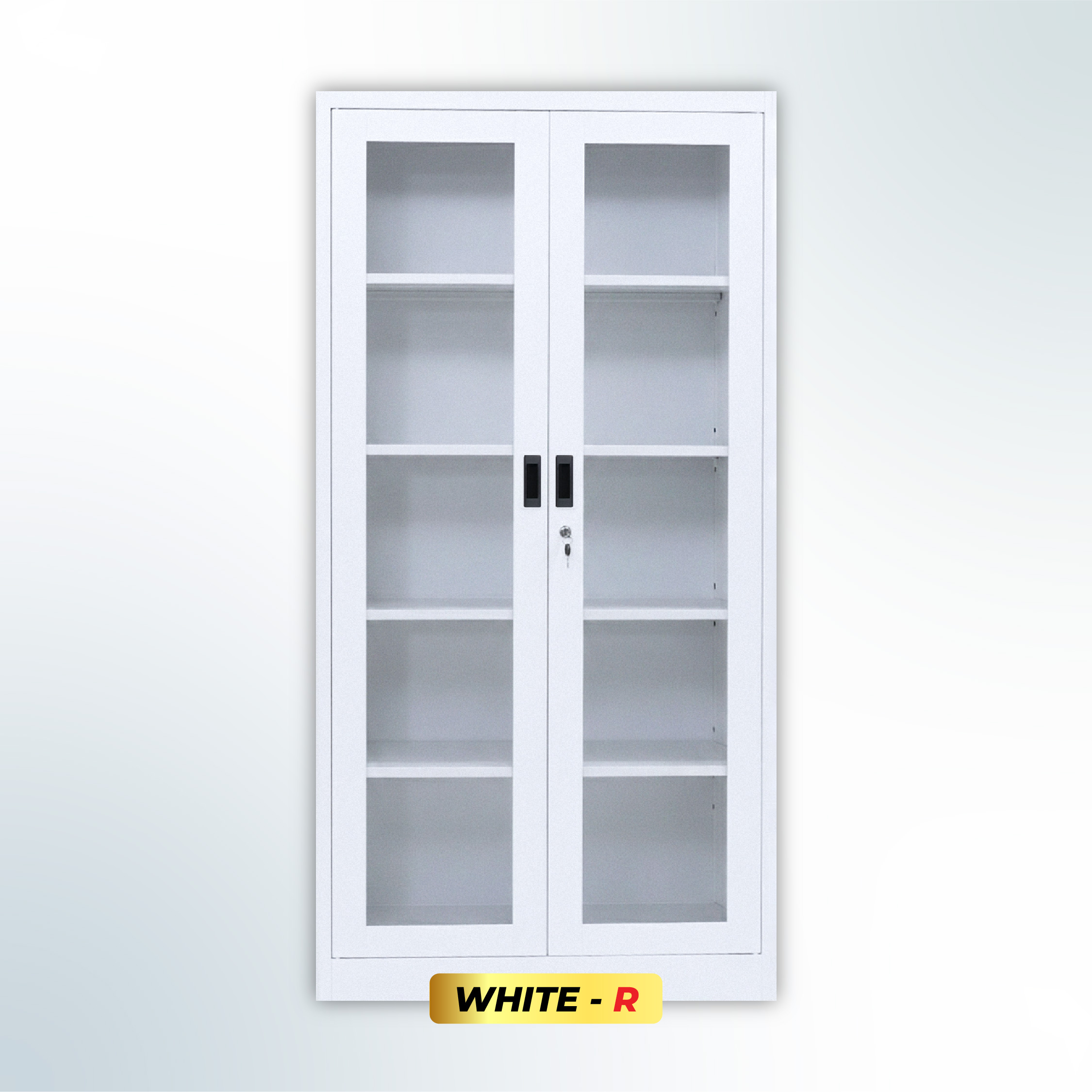 MUTOH-R WHITE | Lemari Arsip Besi 2 Pintu Sliding Kaca – Putih