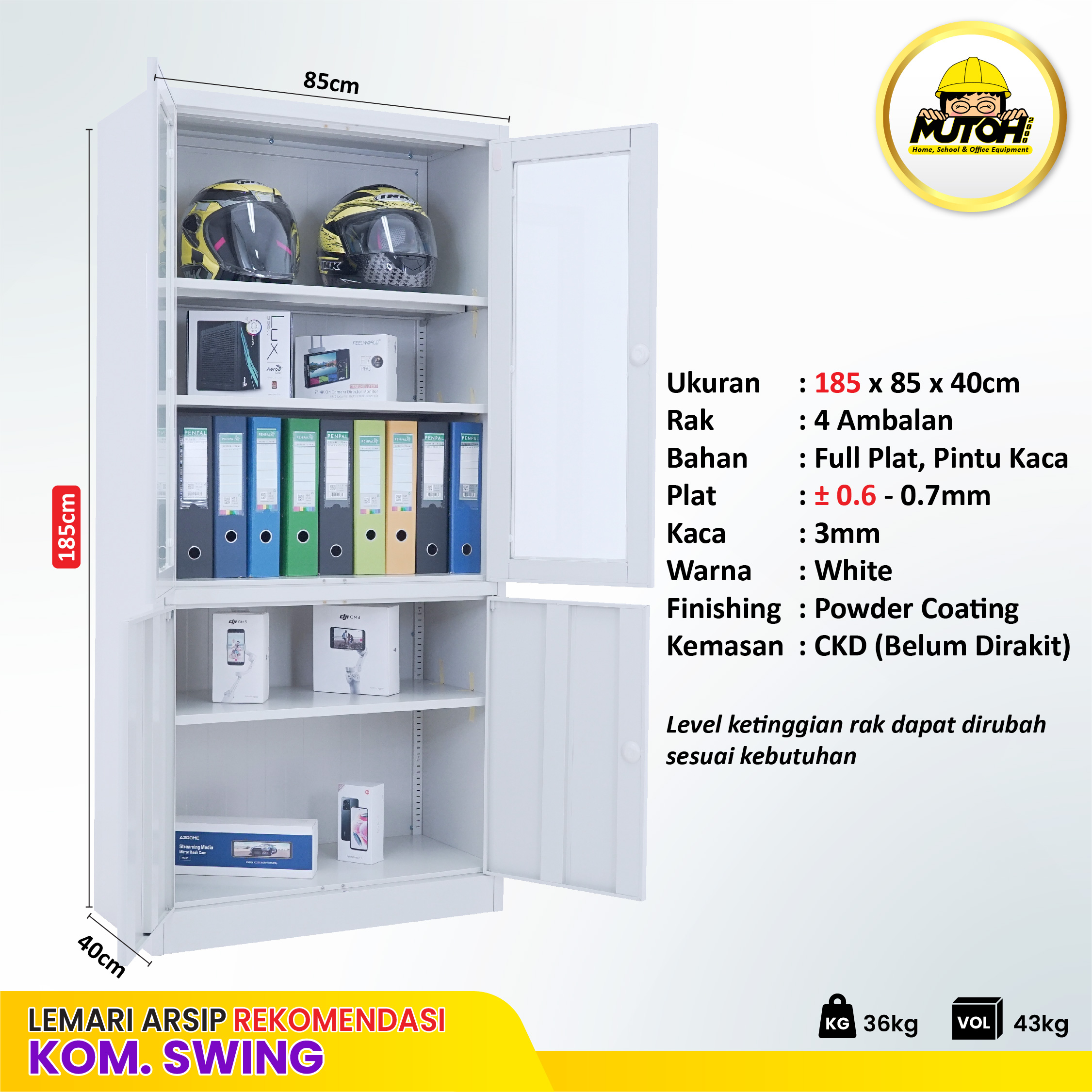 MUTOH JAVELIN R | Lemari besi arsip 2 pintu kombinasi swing putih - Gambar 2