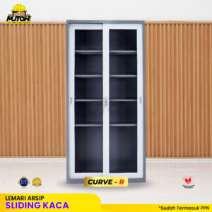 Lemari besi arsip 2 pintu sliding kaca 2 warna MUTOH CURVE