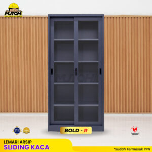 Lemari besi arsip 2 pintu sliding kaca abu tua MUTOH BOLD