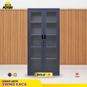 Lemari besi arsip 2 pintu swing kaca abu tua MUTOH BOLD
