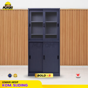 Lemari besi arsip 2 pintu kombinasi sliding abu tua MUTOH BOLD