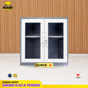 Lemari besi arsip PENDEK pintu swing kaca 2 warna MUTOH CURVE