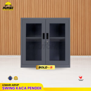 Lemari besi arsip PENDEK pintu swing kaca abu tua MUTOH BOLD