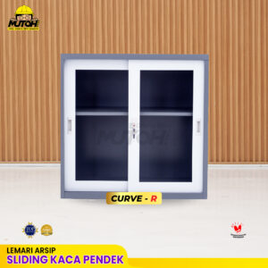 Lemari besi arsip PENDEK pintu sliding kaca 2 warna MUTOH CURVE