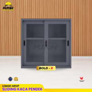 Lemari besi arsip PENDEK pintu sliding kaca abu tua MUTOH BOLD