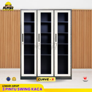 Lemari besi arsip 3 pintu swing kaca 2 warna MUTOH CURVE