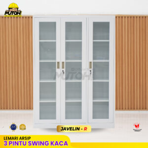 Lemari besi arsip 3 pintu swing kaca putih MUTOH JAVELIN