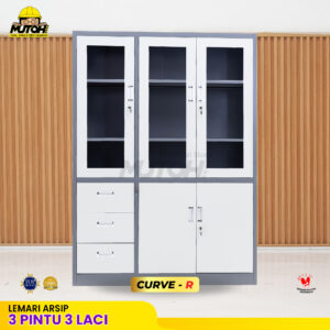 Lemari besi arsip kombinasi 3 pintu 3 laci 2 warna MUTOH CURVE