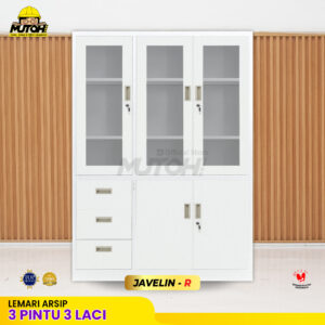 Lemari besi arsip kombinasi 3 pintu 3 laci putih MUTOH JAVELIN