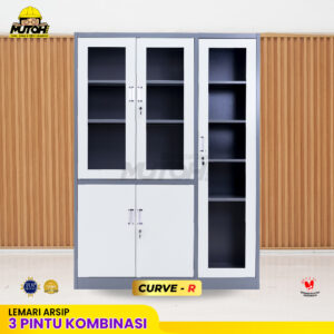 Lemari besi arsip kombinasi 3 pintu 2 warna MUTOH CURVE