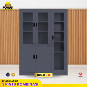 Lemari besi arsip kombinasi 3 pintu abu tua MUTOH BOLD