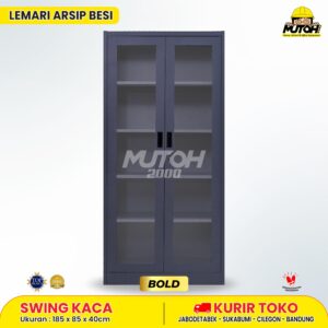Lemari besi arsip 2 pintu swing kaca abu tua MUTOH BOLD