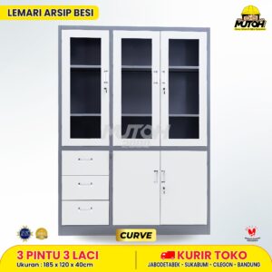 Lemari besi arsip kombinasi 3 pintu 3 laci 2 warna MUTOH CURVE