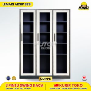 Lemari besi arsip 3 pintu swing kaca 2 warna MUTOH CURVE