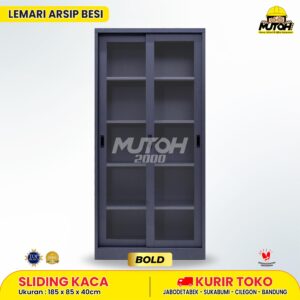 Lemari besi arsip 2 pintu sliding kaca abu tua MUTOH BOLD
