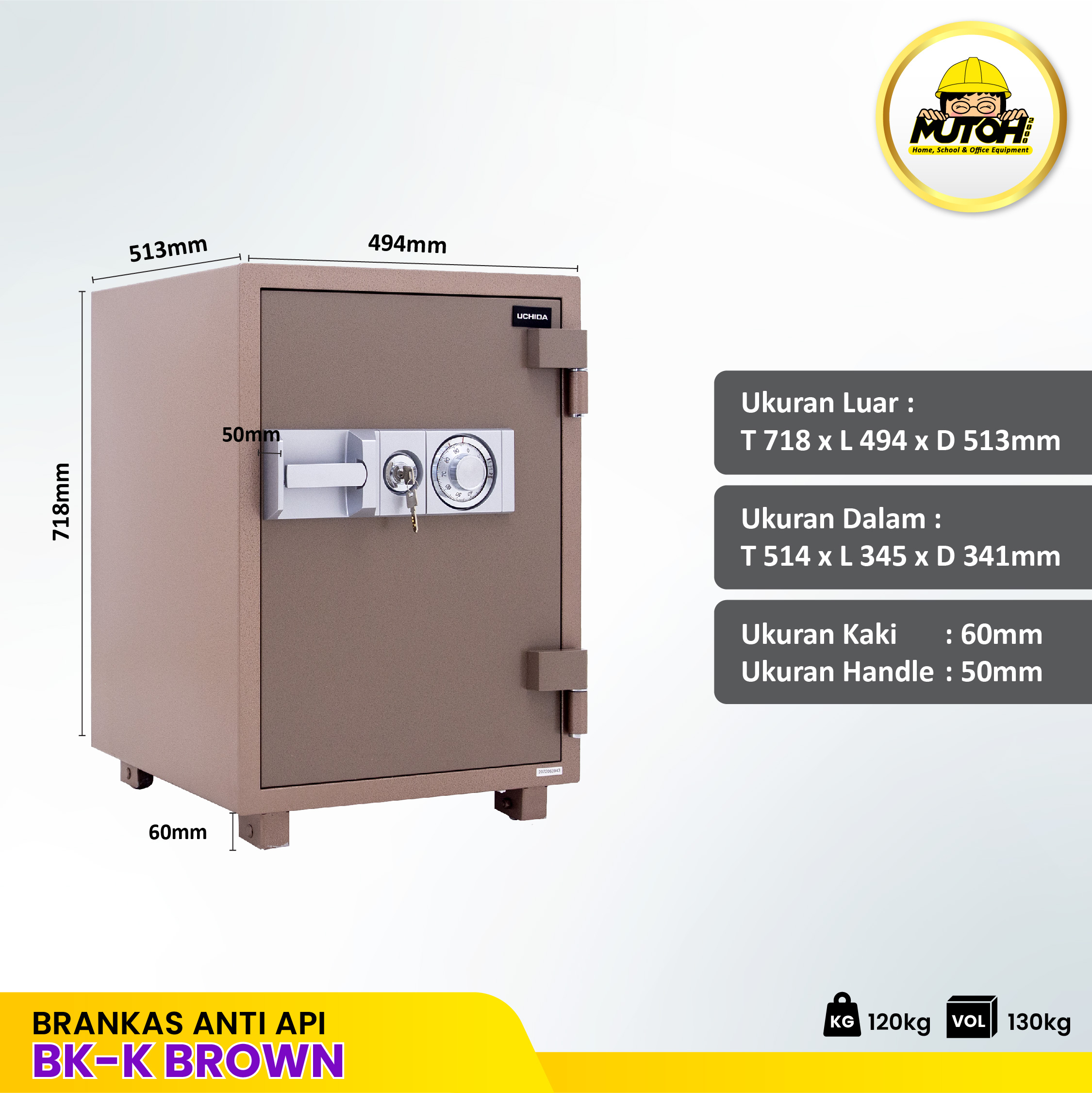 Brankas tahan api Uchida BK-K Brown | brangkas Uchida BK-K Coklat garansi resmi MUTOH2000 - Gambar 2