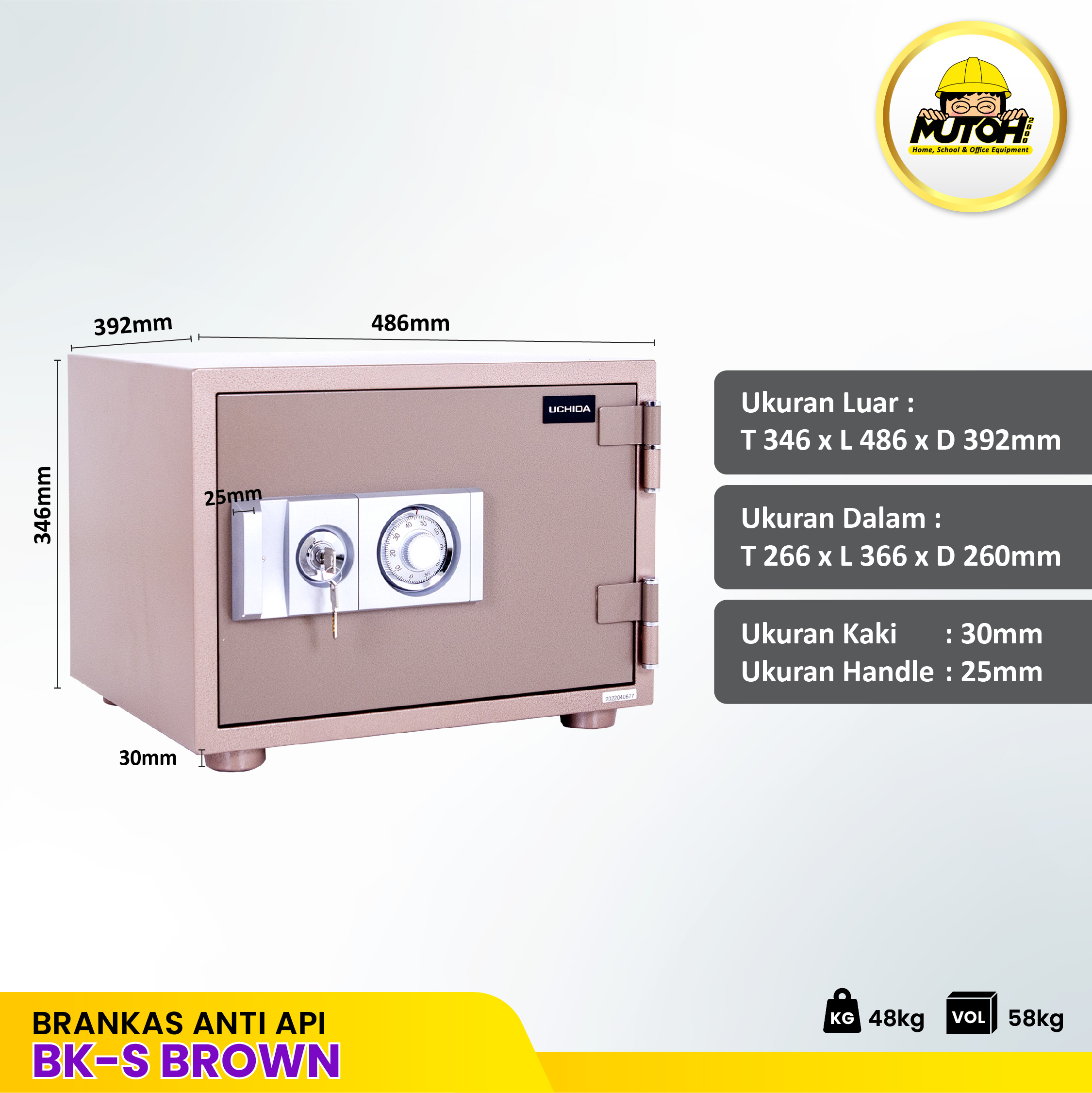 Brankas Uchida BK-S Brown Brangkas BKS Coklat Garansi Resmi 5 tahun - Gambar 2