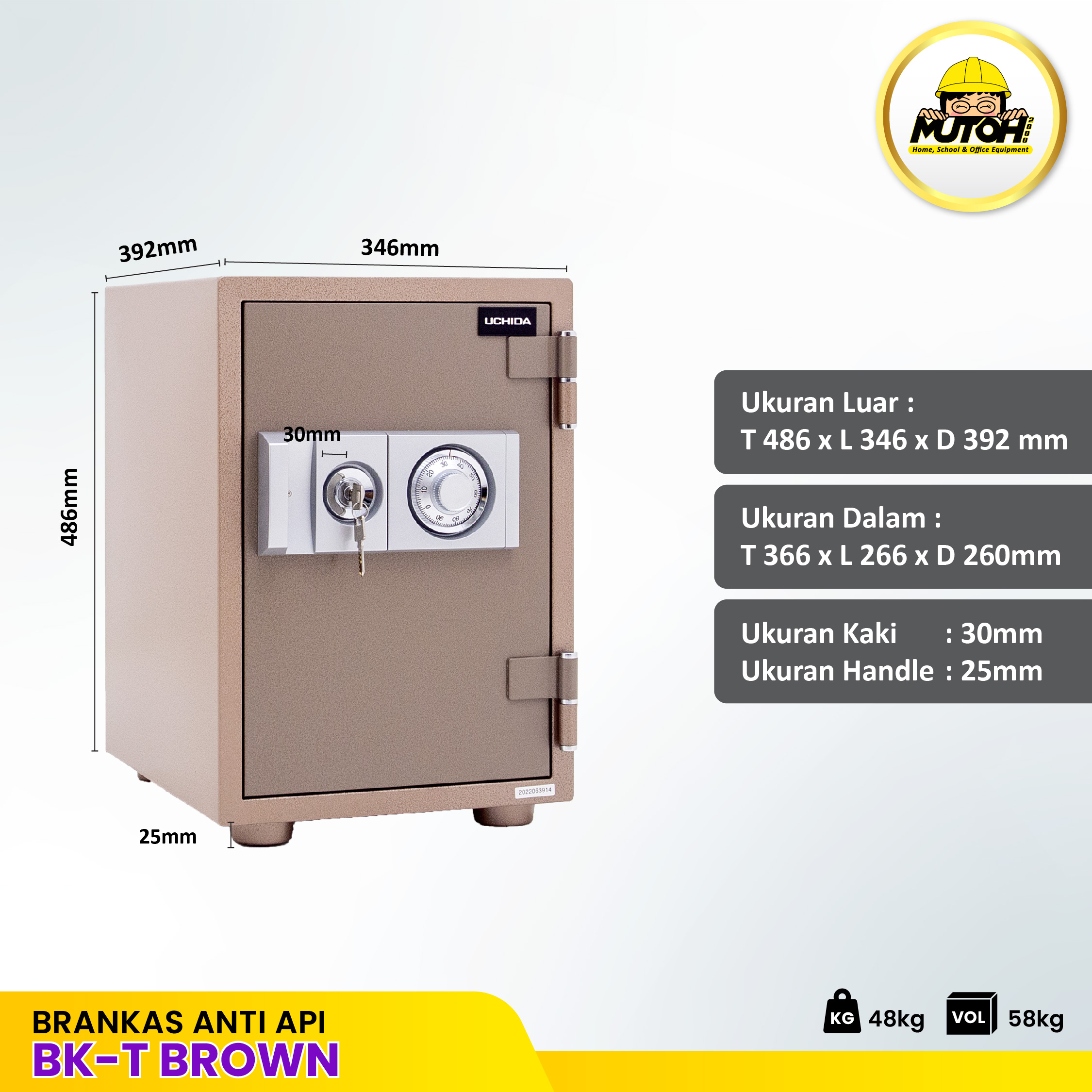 Brankas tahan api Uchida BK-T Brown | brangkas Uchida BKT Coklat garansi resmi MUTOH2000 - Gambar 2