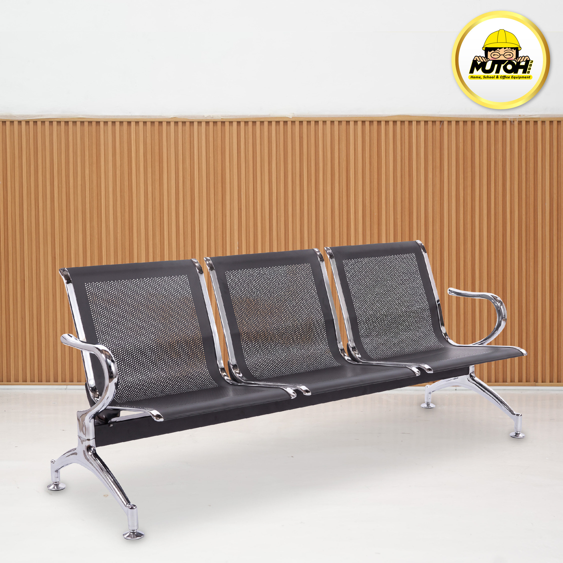 Kursi tunggu bandara 3 dudukan besi stainless warna hitam MUTOH2000