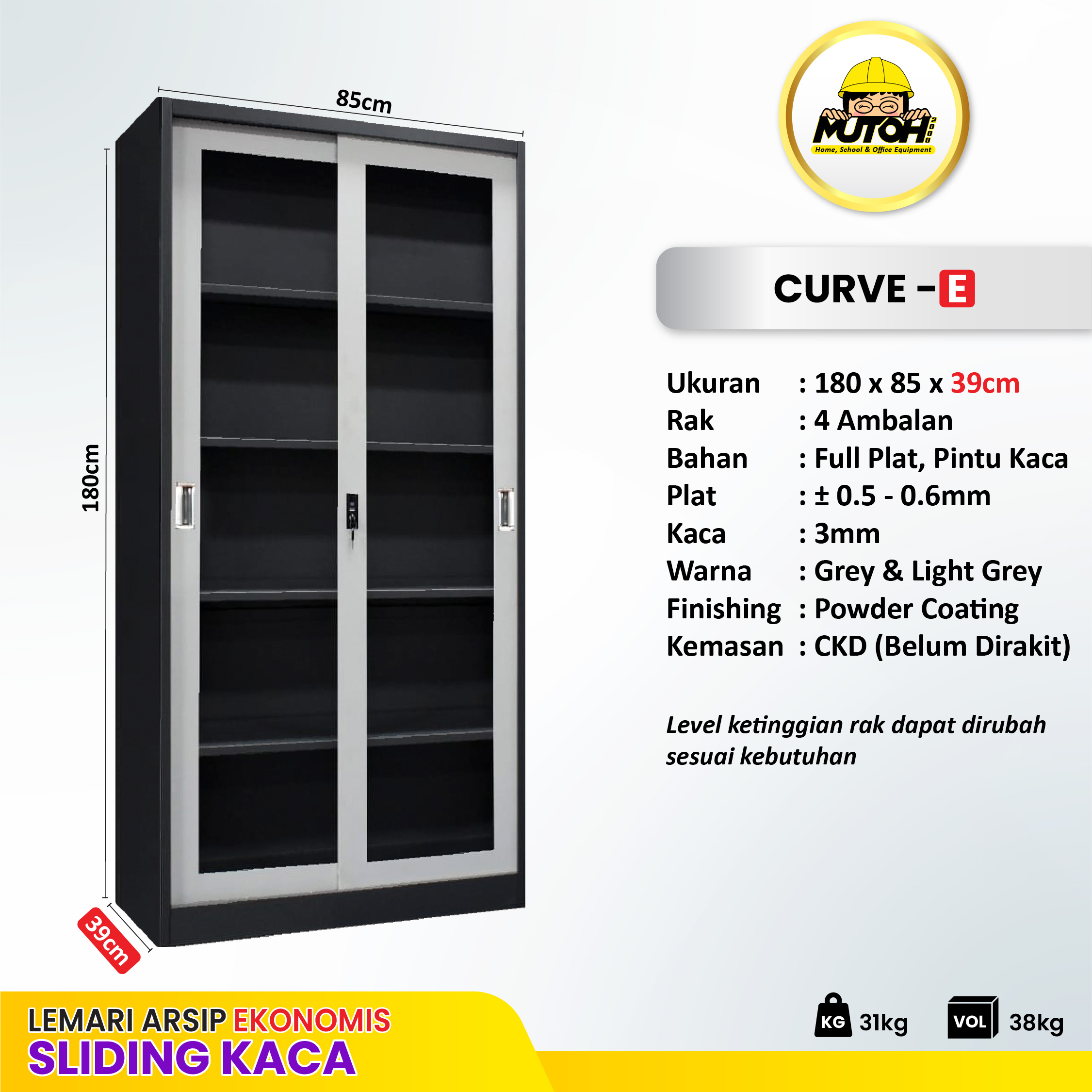 MUTOH CURVE EKONOMIS | Lemari arsip besi 2 pintu sliding kaca geser - Gambar 2