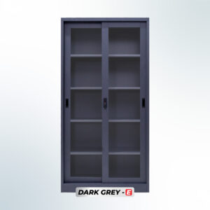 MUTOH-E DARK GREY | Lemari Arsip Besi 2 Pintu Swing Kaca – Abu Tua