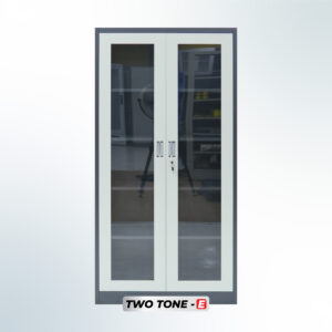 MUTOH-E TWO TONE | Lemari Arsip Besi 2 Pintu Swing Kaca – Kombinasi Abu