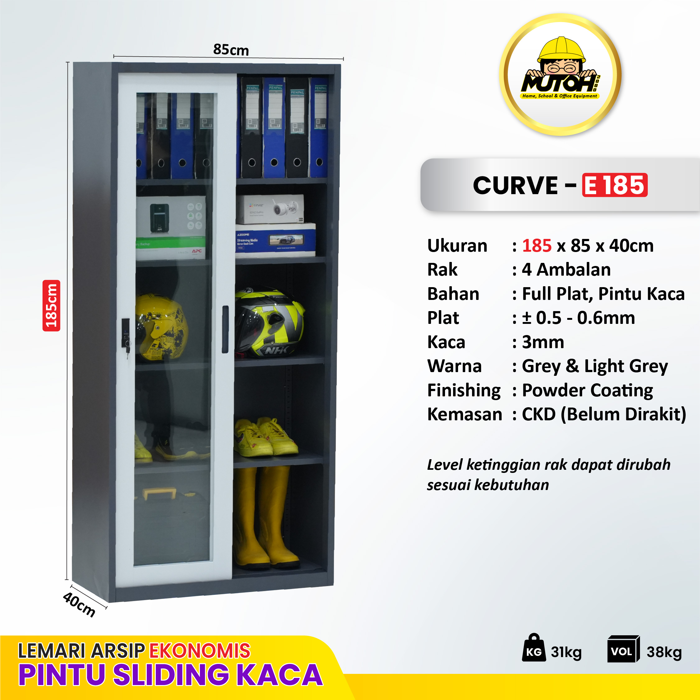 MUTOH CURVE 185 EKONOMIS | Lemari arsip besi 2 pintu sliding kaca geser - Gambar 2
