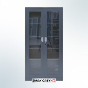 MUTOH-E DARK GREY | Lemari Arsip Besi 2 Pintu Swing Kaca – Abu Tua