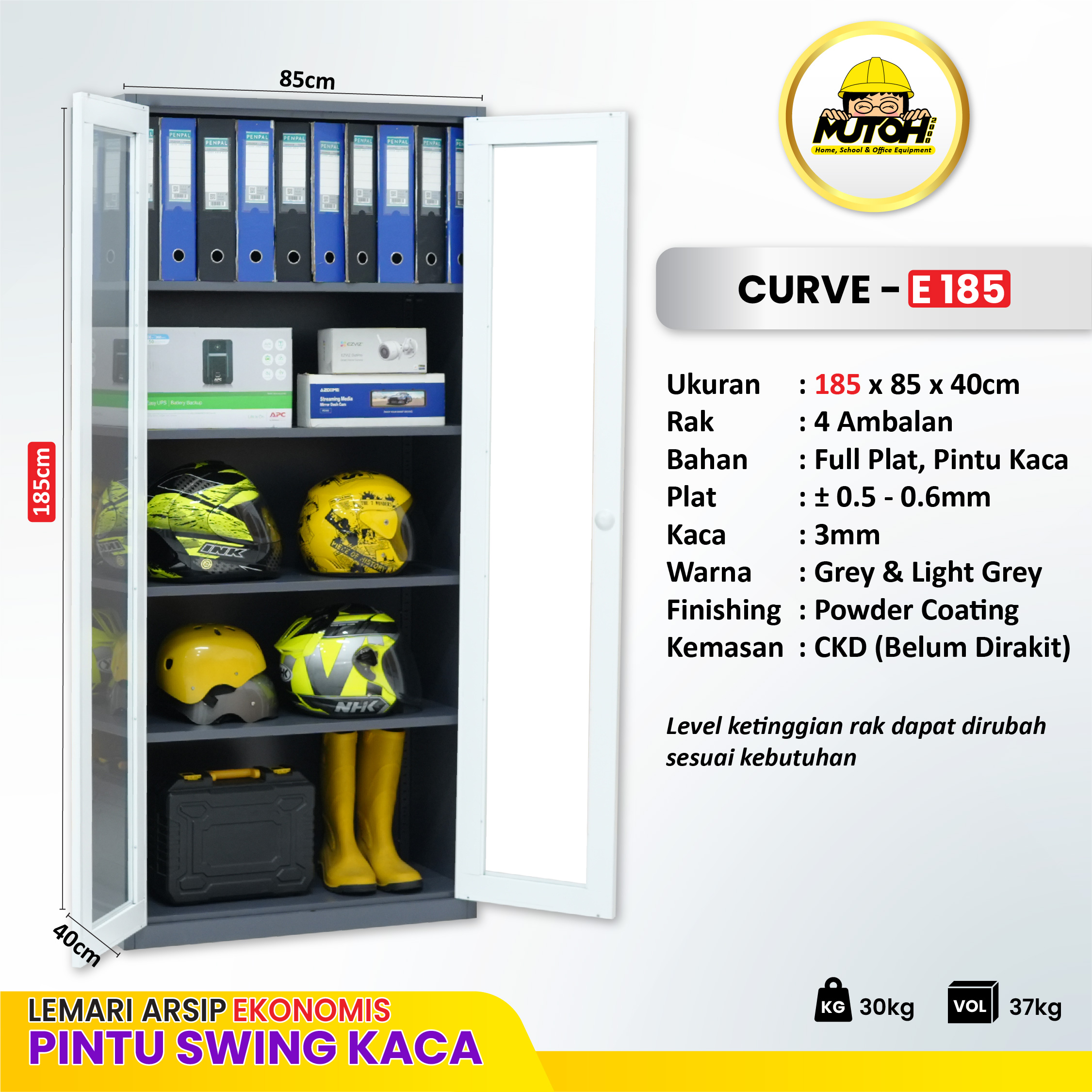 MUTOH CURVE 185 EKONOMIS | Lemari arsip besi 2 pintu swing kaca ayun - Gambar 2
