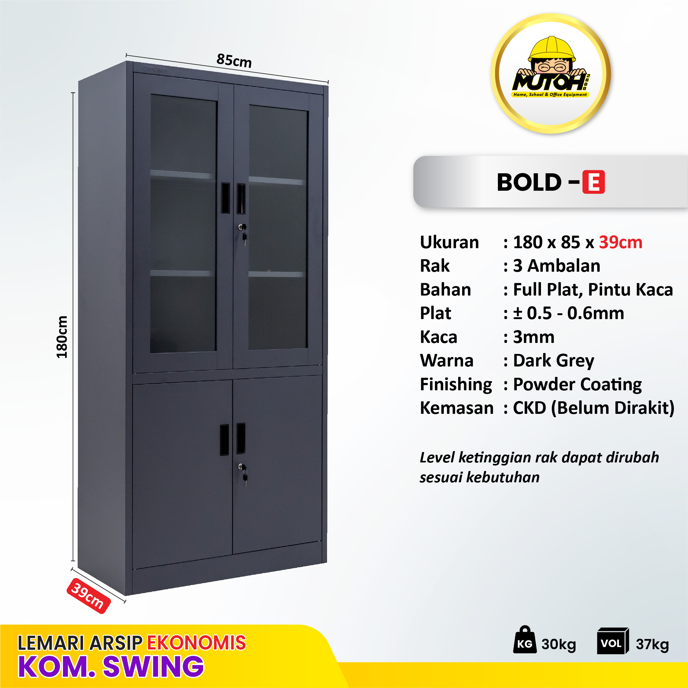 MUTOH BOLD EKONOMIS | Lemari arsip besi 2 pintu swing kombinasi ayun - Gambar 2