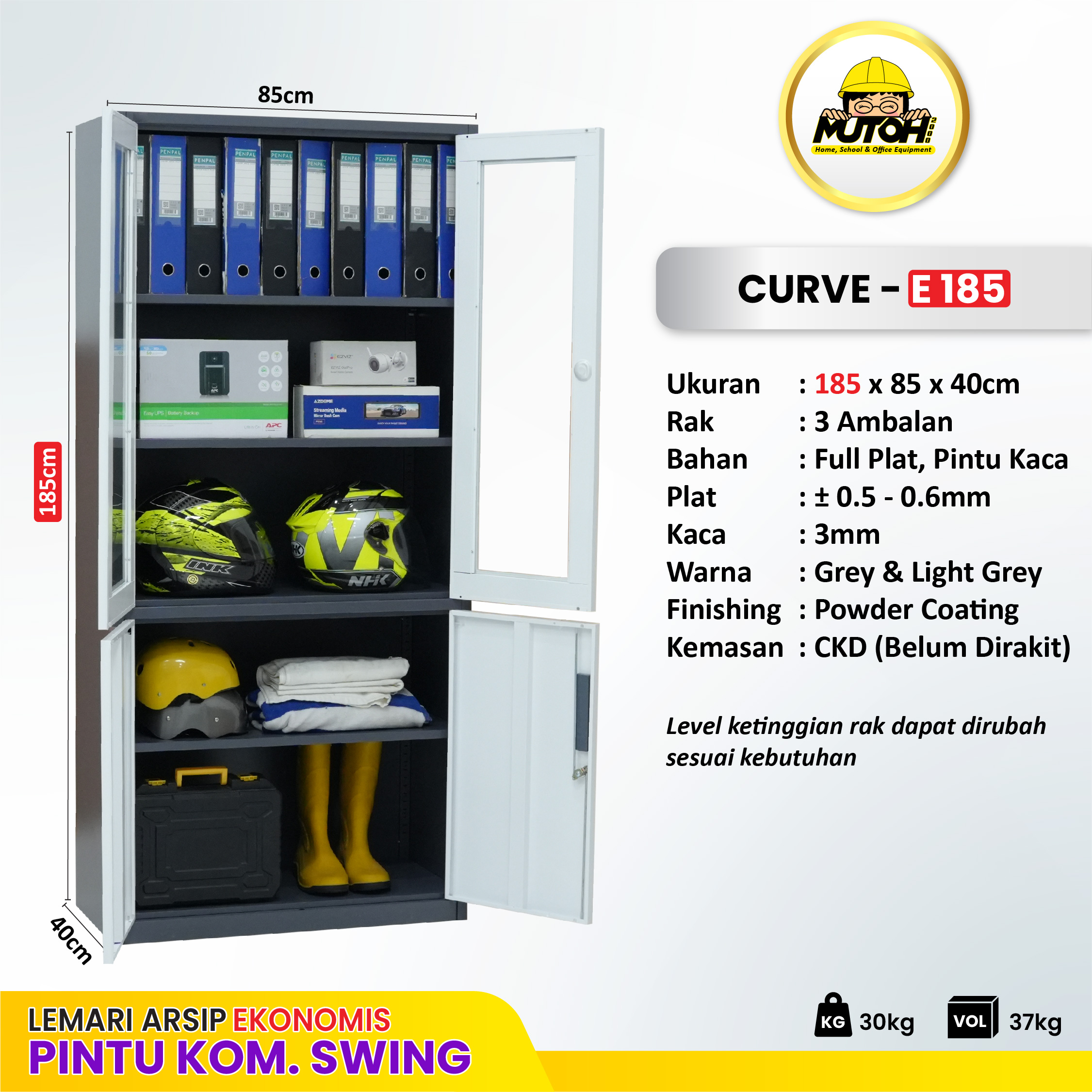 MUTOH CURVE 185 EKONOMIS | Lemari arsip besi 2 pintu swing kombinasi ayun - Gambar 2