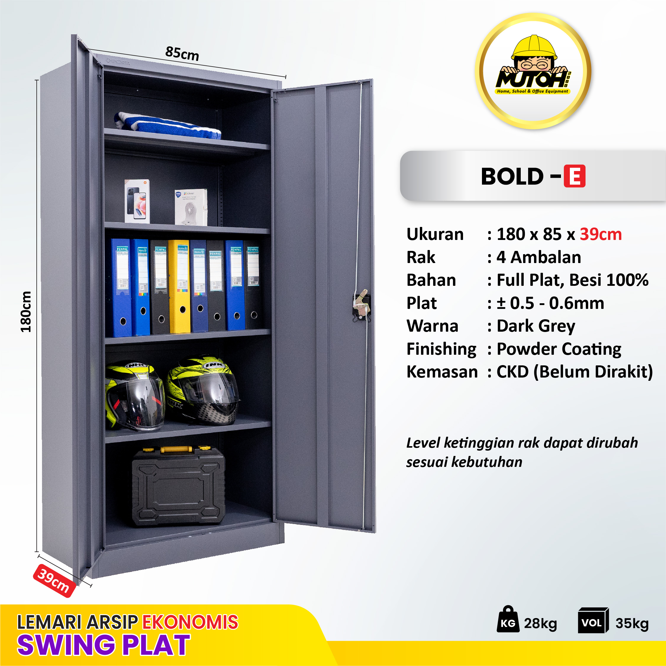 MUTOH BOLD EKONOMIS | Lemari arsip besi 2 pintu swing plat ayun - Gambar 2