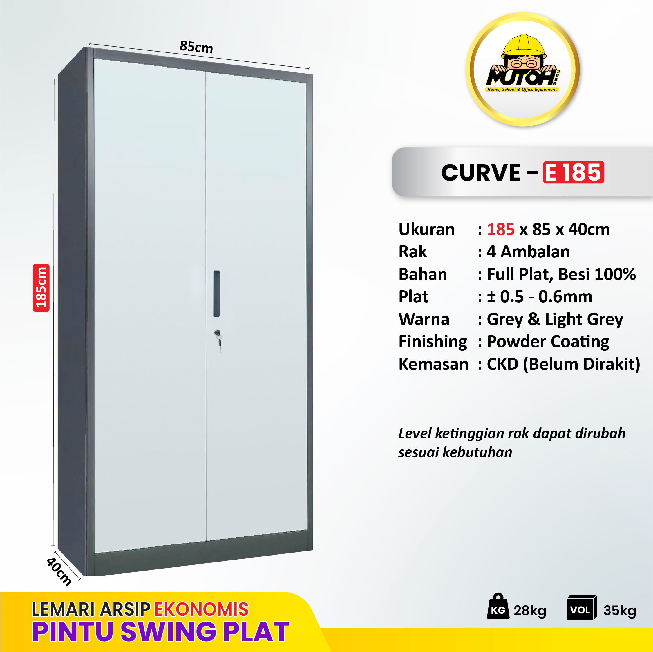 MUTOH CURVE 185 EKONOMIS | Lemari arsip besi 2 pintu swing plat ayun - Gambar 2