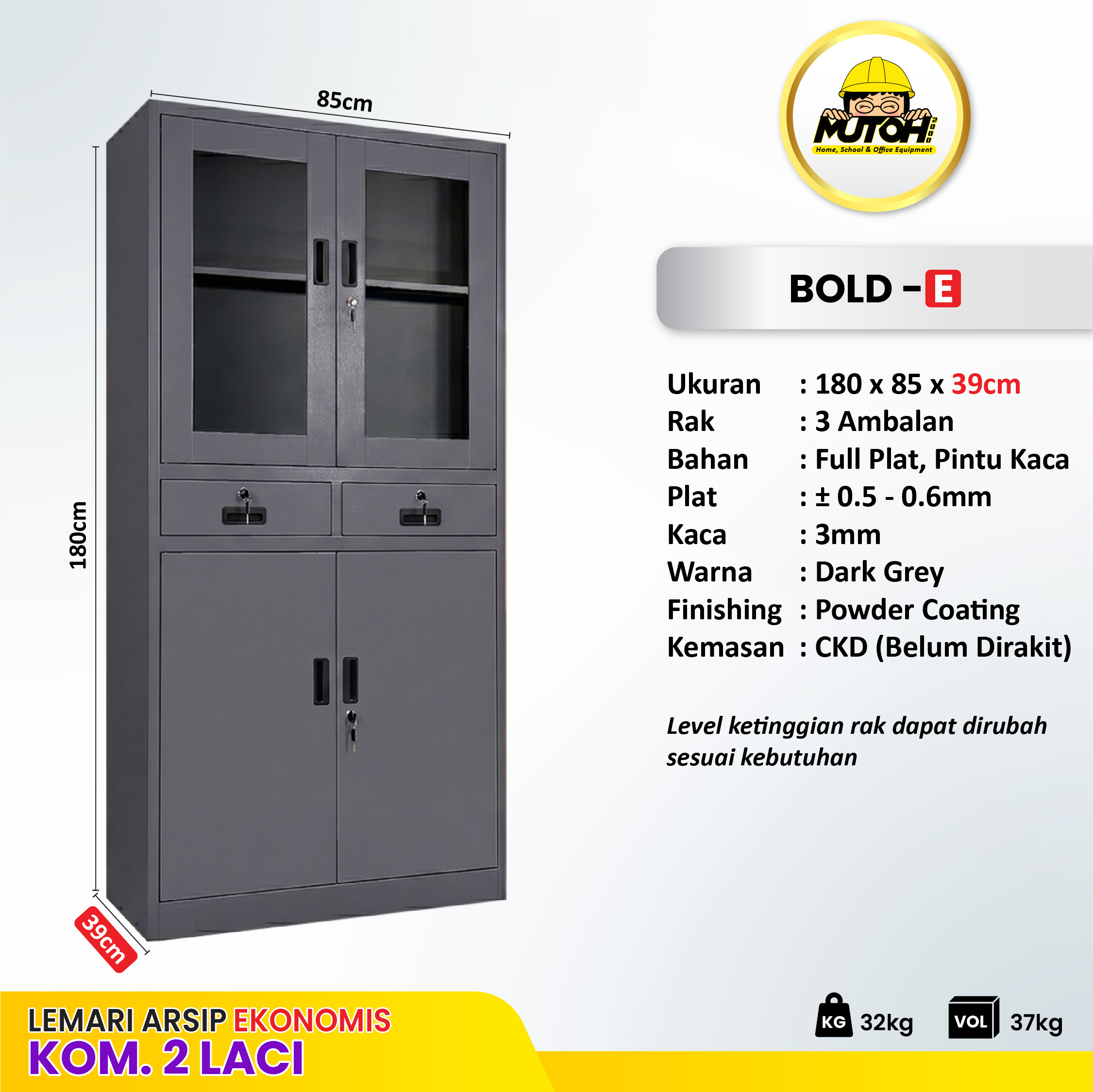 MUTOH BOLD EKONOMIS | Lemari arsip besi 2 pintu swing kombinasi ayun - Gambar 2