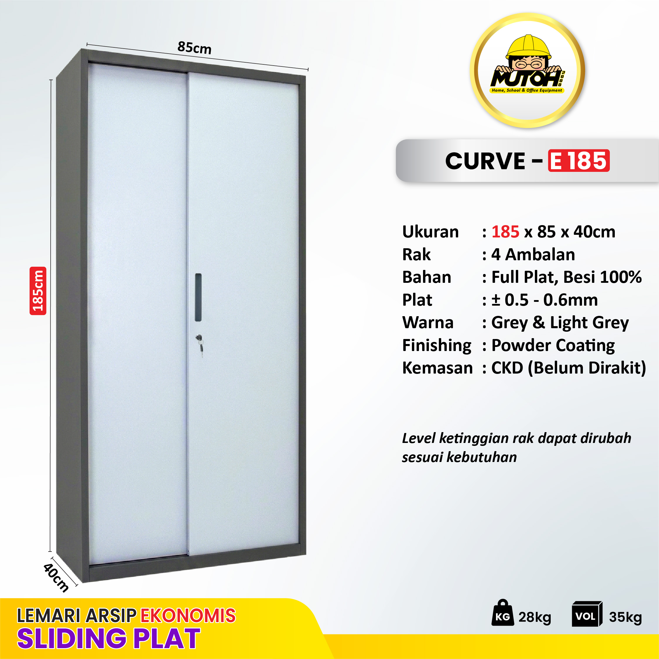 MUTOH CURVE 185 EKONOMIS | Lemari arsip besi 2 pintu sliding plat geser - Gambar 2