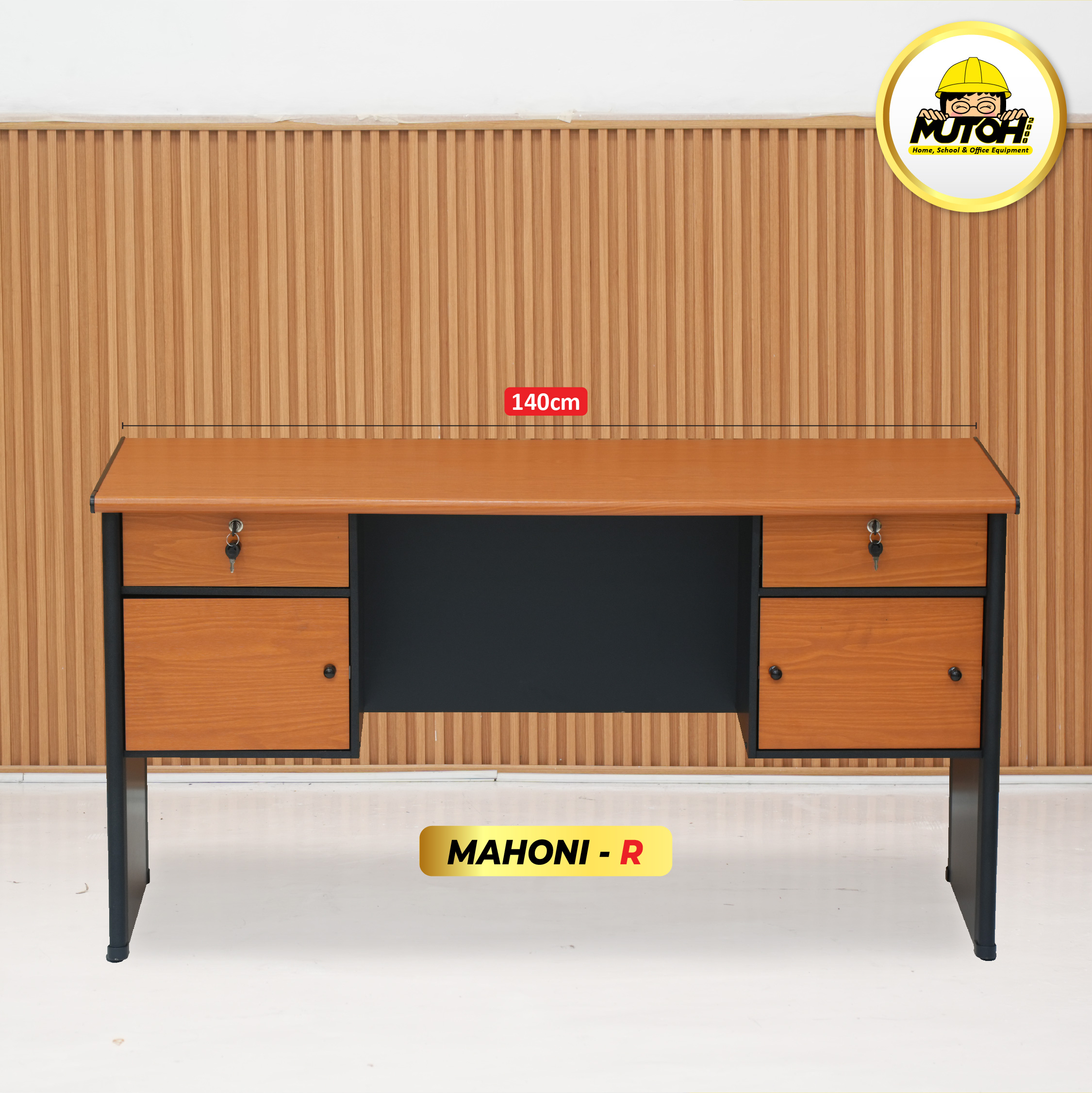 Meja kerja komputer kantor 1 biro 140cm 4 laci - Mahony