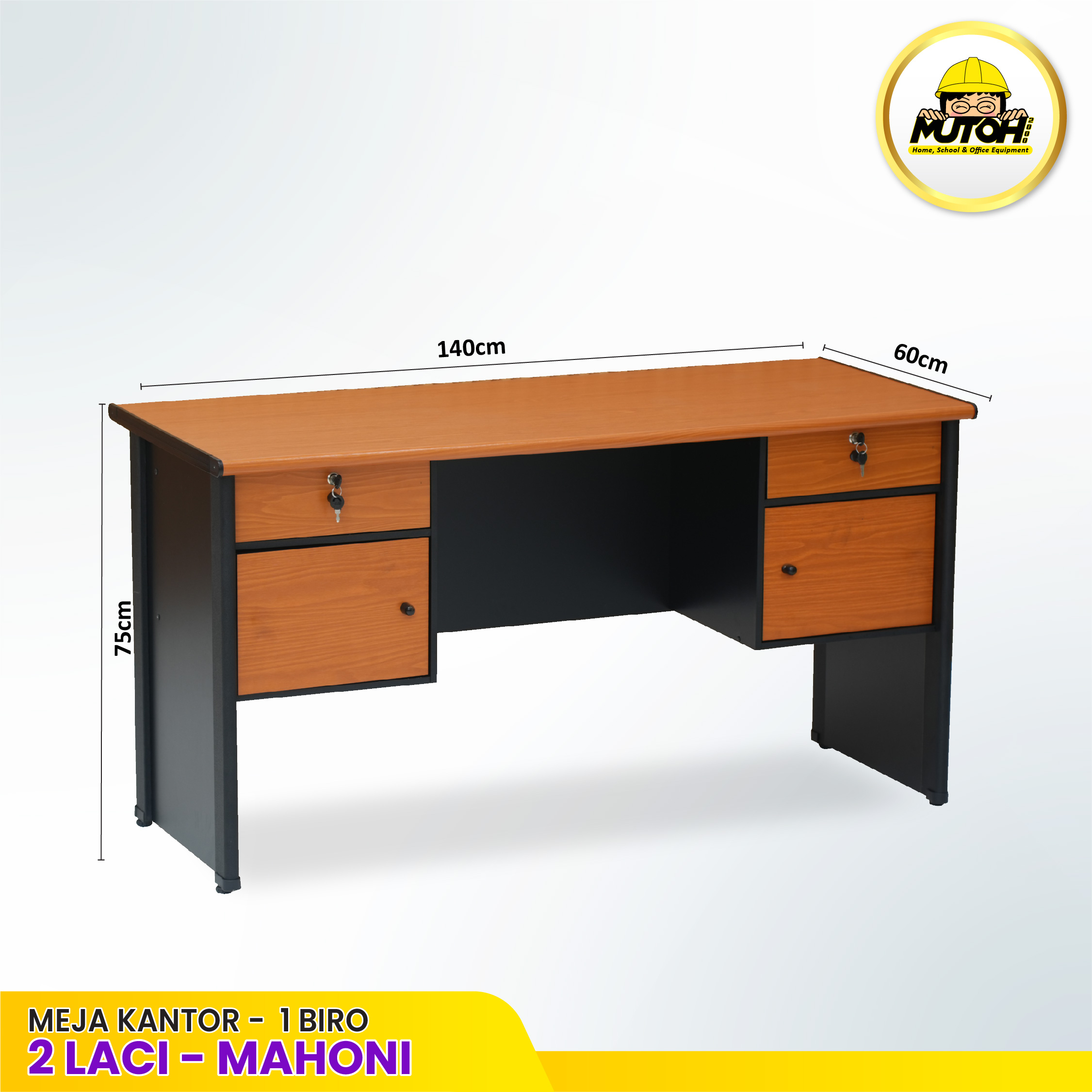 Meja kerja komputer kantor 1 biro 140cm 4 laci - Mahony - Gambar 2