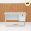 Meja Kantor 1/2 Biro MUTOH Ekonomis – Meja Tulis 120 cm 2 Laci Warna Pine